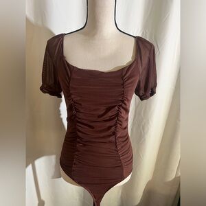 Brown ruched bodysuit